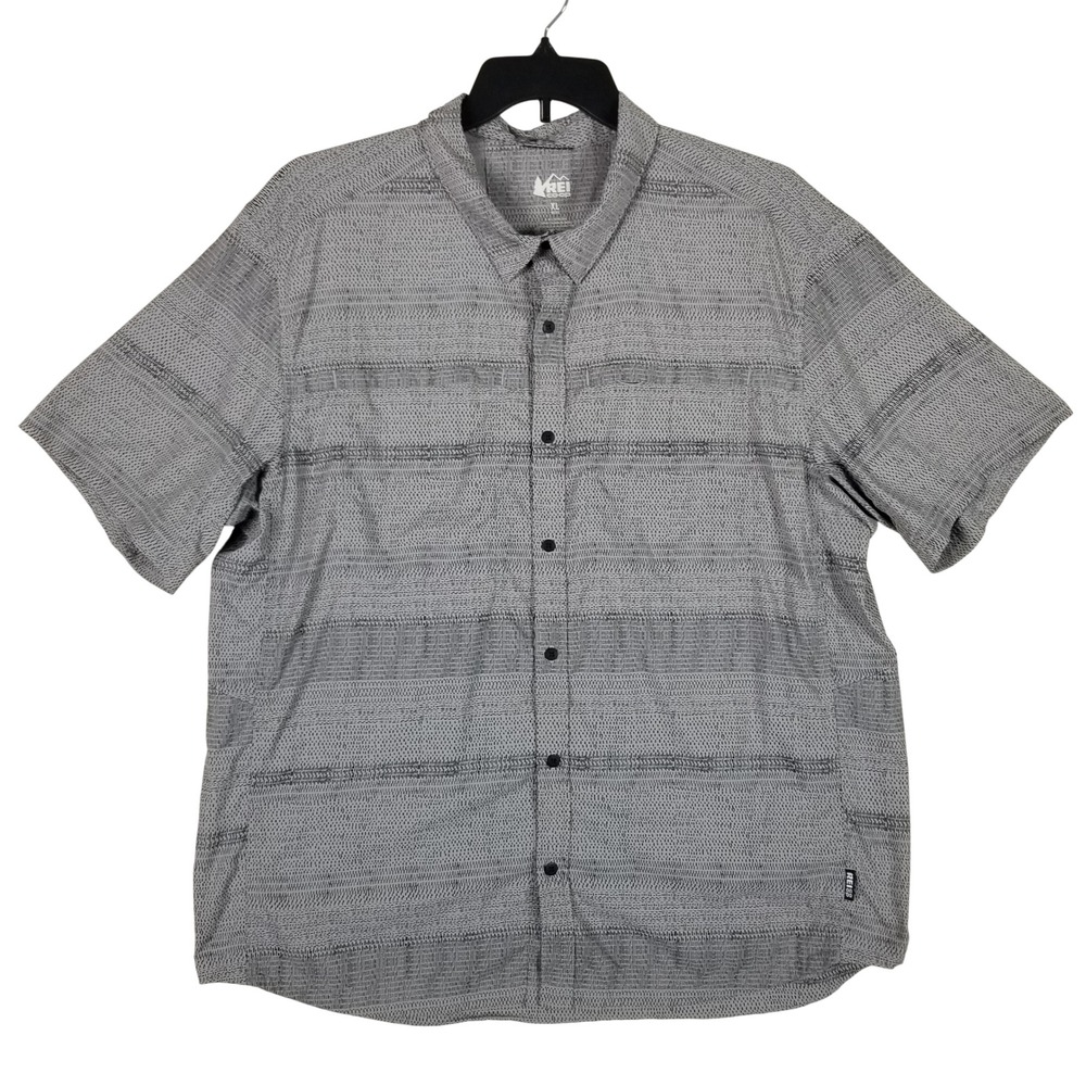 REI Co-op Button Up Shirt Mens XL Gray Short Sleeve Technical Stretch 901123